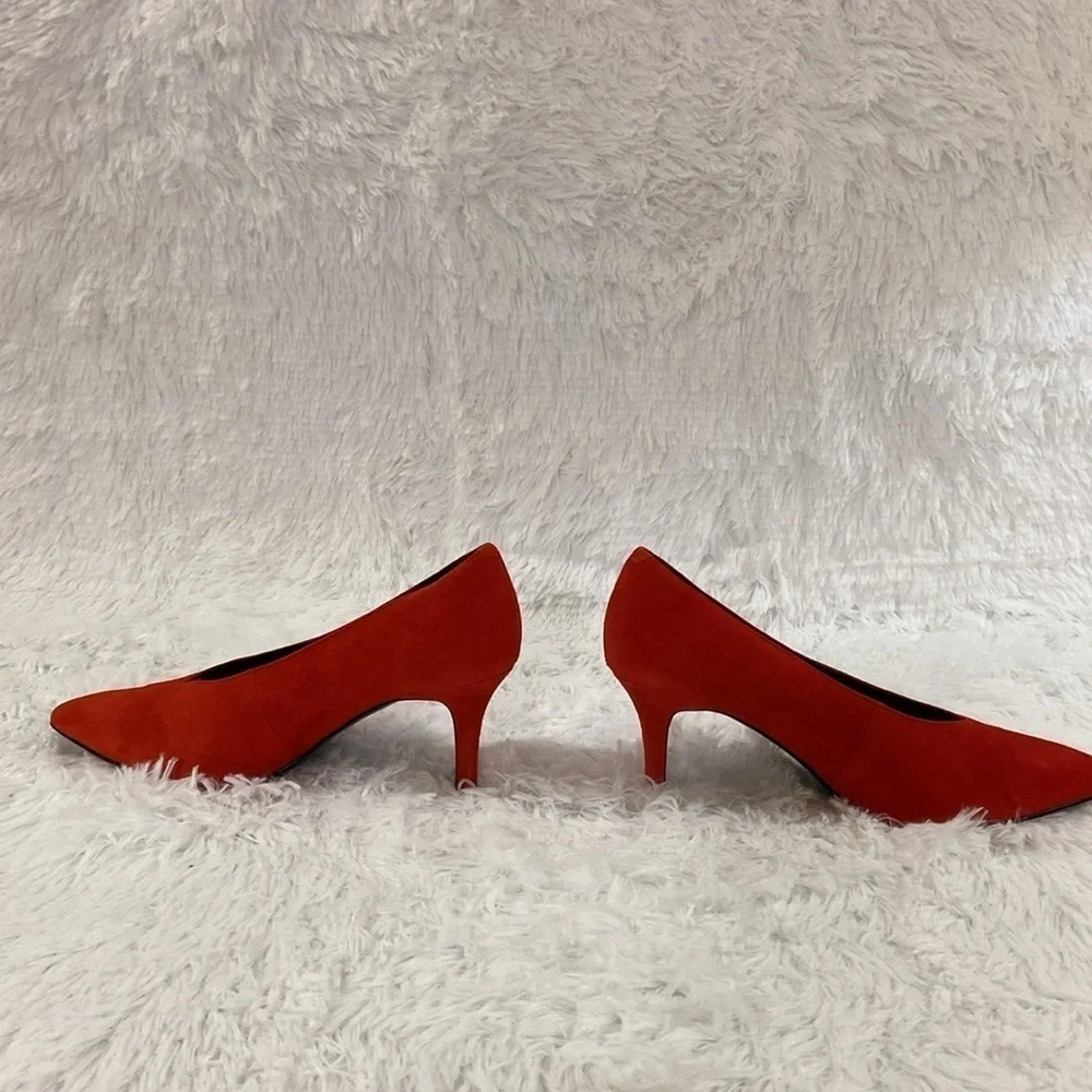 & OTHER STORIES RED FAUX SUED WOMEN PUMPS. SIZE-38 ,US-8. - Picture 4 of 8